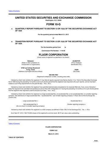 Thumbnail Fluor Corporation
 10-Q Quarterly Report FY2012 