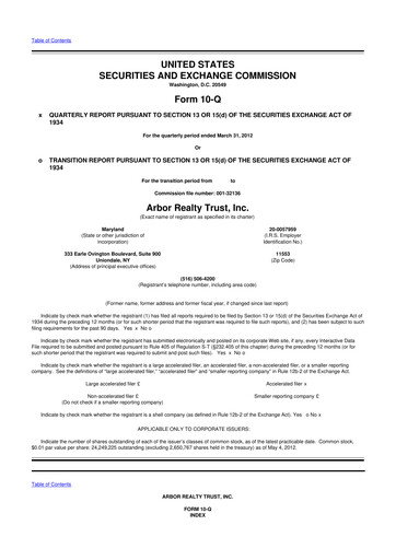 Thumbnail Arbor Realty Trust
 10-Q Quarterly Report FY2012 
