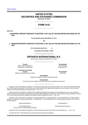 Vorschaubild Orthofix Medical
 10-Q Quartalsbericht 2012 