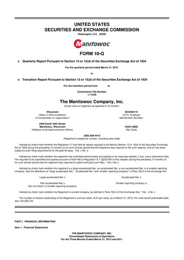 Thumbnail The Manitowoc Company
 10-Q Quarterly Report FY2012 