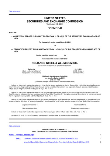 Thumbnail Reliance


 10-Q Quarterly Report FY2012 