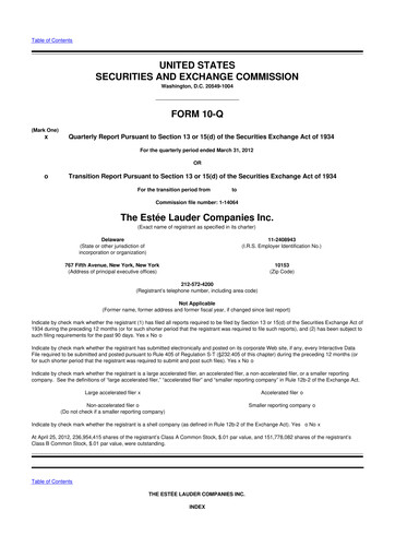 Thumbnail Estee Lauder 10-Q Quarterly Report FY2012 