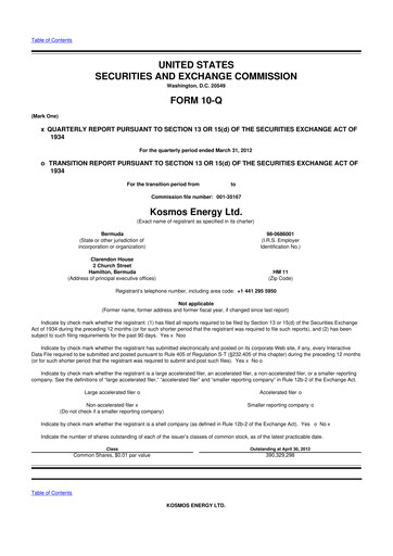 Miniature Kosmos Energy 10-Q Rapport trimestriel 2012 