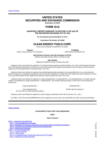 Miniature Clean Energy Fuels 10-Q Rapport trimestriel 2012 