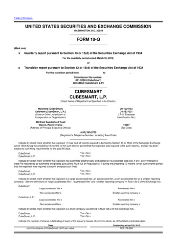 Thumbnail CubeSmart
 10-Q Quarterly Report FY2012 