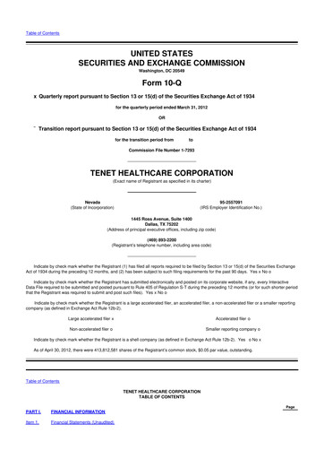 Thumbnail Tenet Healthcare 10-Q Quarterly Report FY2012 