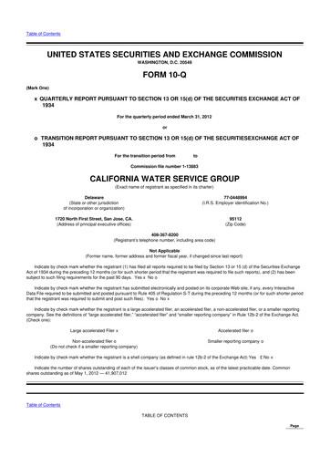 Vorschaubild California Water Service Group 10-Q Quartalsbericht 2012 