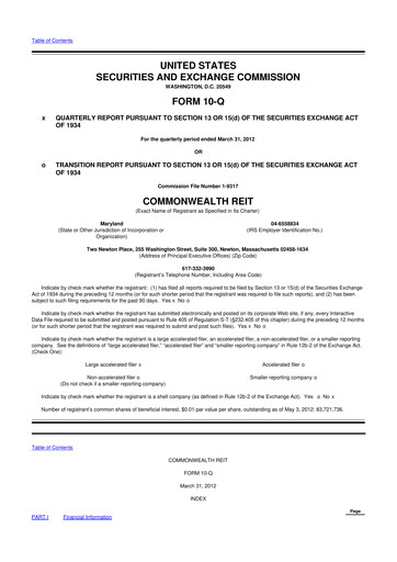 Thumbnail Equity Commonwealth 10-Q Quarterly Report FY2012 