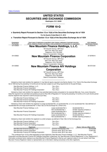 Miniature New Mountain Finance Corporation 10-Q Rapport trimestriel  