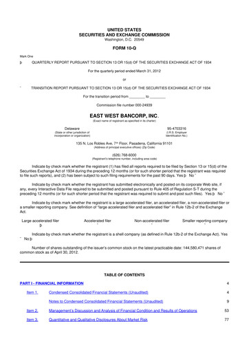 Thumbnail East West Bancorp
 10-Q Quarterly Report FY2012 