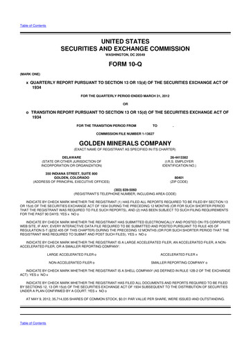 Thumbnail Golden Minerals
 10-Q Quarterly Report FY2012 