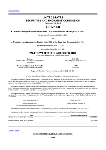 Thumbnail Watts Water Technologies
 10-Q Quarterly Report FY2012 