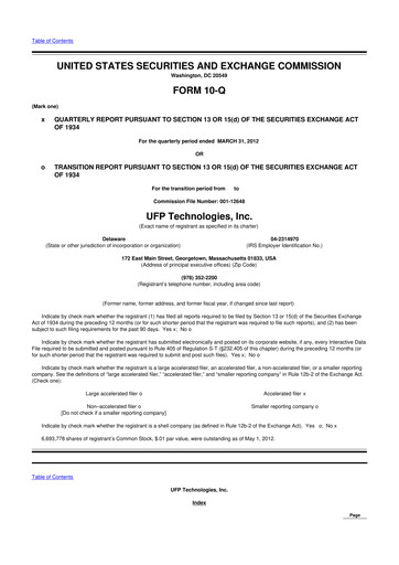 Vorschaubild UFP Technologies
 10-Q Quartalsbericht 2012 