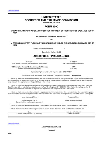 Thumbnail Ameriprise Financial
 10-Q Quarterly Report FY2012 