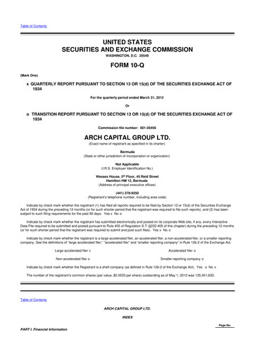 Vorschaubild Arch Capital 10-Q Quartalsbericht 2012 