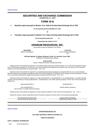 Thumbnail Westwater Resources
 10-Q Quarterly Report FY2012 