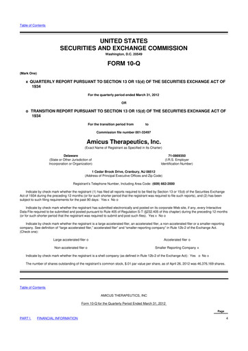 Thumbnail Amicus Therapeutics
 10-Q Quarterly Report FY2012 