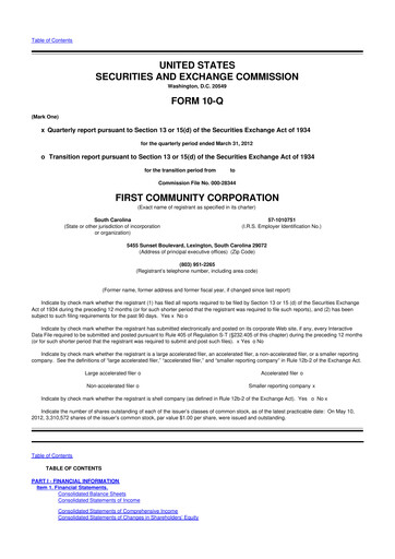 Thumbnail First Community Corporation 10-Q Quarterly Report FY2012 