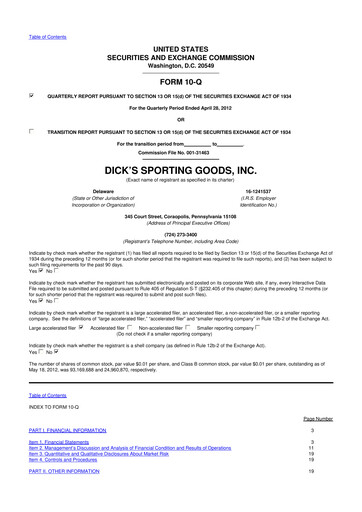 Thumbnail Dick's Sporting Goods
 10-Q Quarterly Report FY2012 