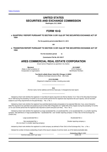 Thumbnail Ares Commercial Real Estate 10-Q Quarterly Report FY2012 