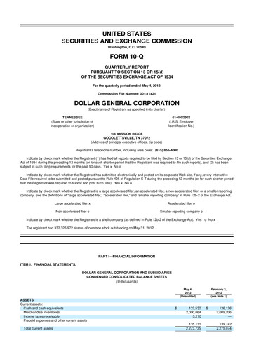 Thumbnail Dollar General 10-Q Quarterly Report FY2012 