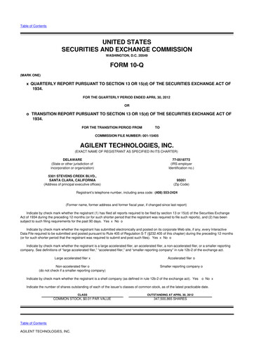 Thumbnail Agilent Technologies 10-Q Quarterly Report FY2012 