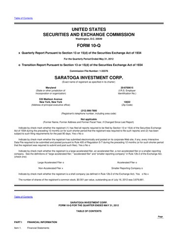 Thumbnail Saratoga Investment 10-Q Quarterly Report FY 