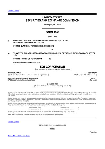 Thumbnail EQT Corporation
 10-Q Quarterly Report FY2012 