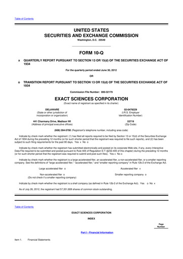 Vorschaubild Exact Sciences 10-Q Quartalsbericht 2012 
