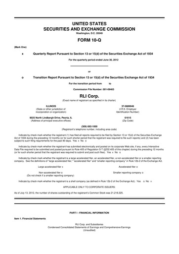 Vorschaubild RLI Corp.
 10-Q Quartalsbericht 2012 