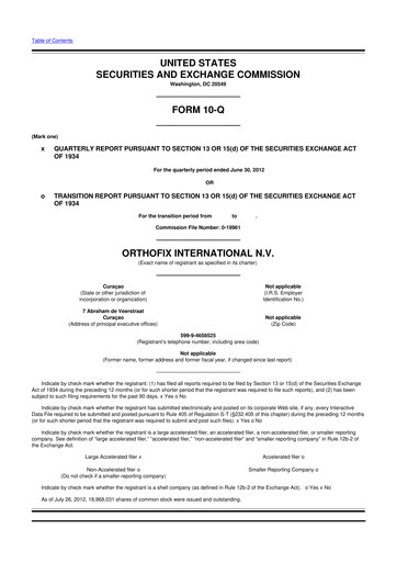 Vorschaubild Orthofix Medical
 10-Q Quartalsbericht 2012 