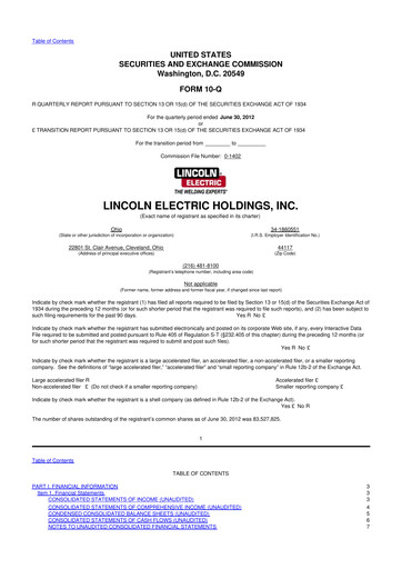 Thumbnail Lincoln Electric
 10-Q Quarterly Report FY2012 