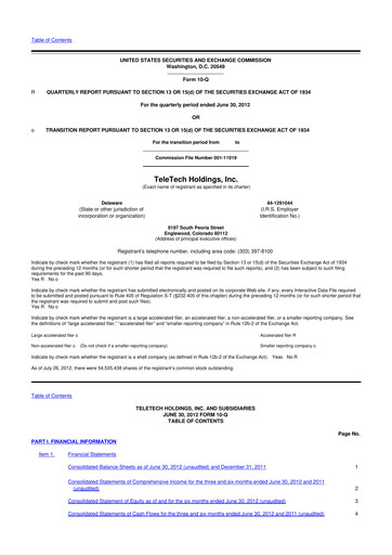 Thumbnail TTEC 10-Q Quarterly Report FY2012 