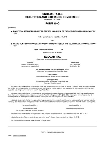 Thumbnail Ecolab 10-Q Quarterly Report FY2012 