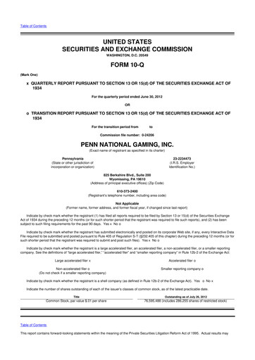 Thumbnail PENN Entertainment
 10-Q Quarterly Report FY2012 