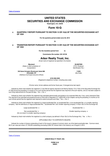 Thumbnail Arbor Realty Trust
 10-Q Quarterly Report FY2012 