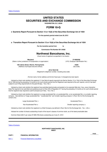 Thumbnail Northwest Bancshares
 10-Q Quarterly Report FY2012 