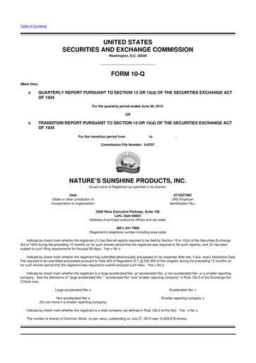 Thumbnail Nature's Sunshine Products 10-Q Quarterly Report FY2012 
