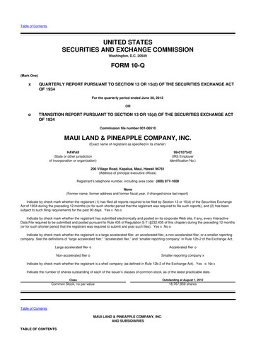 Thumbnail Maui Land & Pineapple Company 10-Q Quarterly Report FY2012 