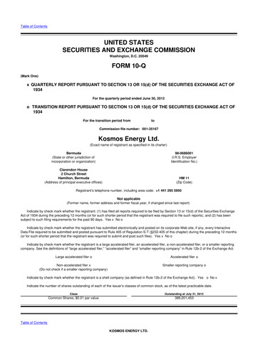 Miniature Kosmos Energy 10-Q Rapport trimestriel 2012 