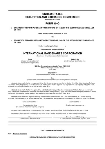Thumbnail International Bancshares Corp 10-Q Quarterly Report FY2012 