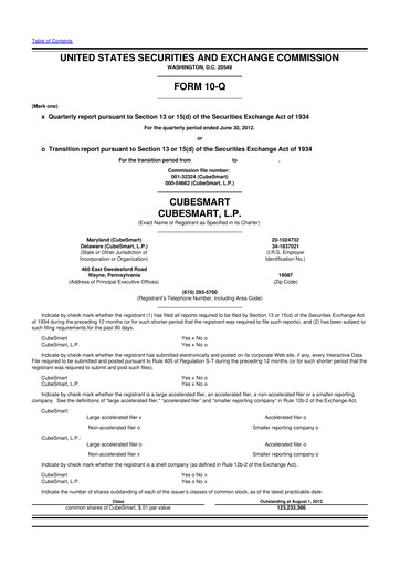 Thumbnail CubeSmart
 10-Q Quarterly Report FY2012 