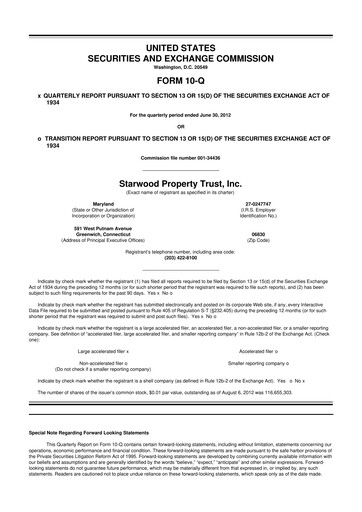Thumbnail Starwood Property Trust 10-Q Quarterly Report FY2012 