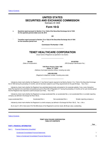 Thumbnail Tenet Healthcare 10-Q Quarterly Report FY2012 