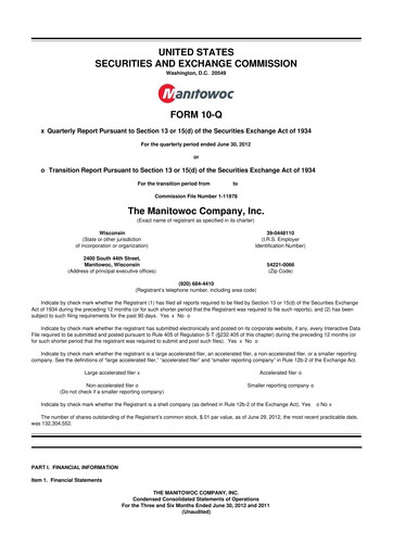Thumbnail The Manitowoc Company
 10-Q Quarterly Report FY2012 