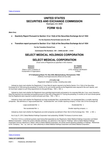 Miniature Select Medical Holdings 10-Q Rapport trimestriel 2012 