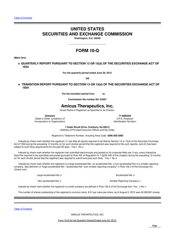 Thumbnail Amicus Therapeutics
 10-Q Quarterly Report FY2012 