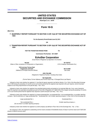 Vorschaubild EchoStar 10-Q Quartalsbericht 2012 