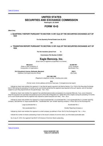 Thumbnail Eagle Bancorp 10-Q Quarterly Report FY2012 