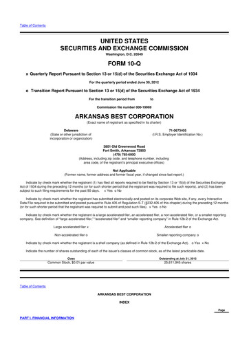 Thumbnail ArcBest 10-Q Quarterly Report FY2012 
